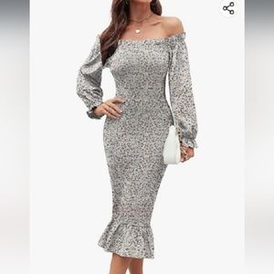 NWT Women's Long Sleeve Midi Off-Shoulder Dress (Floral/Ivory) - Sarin Mathews